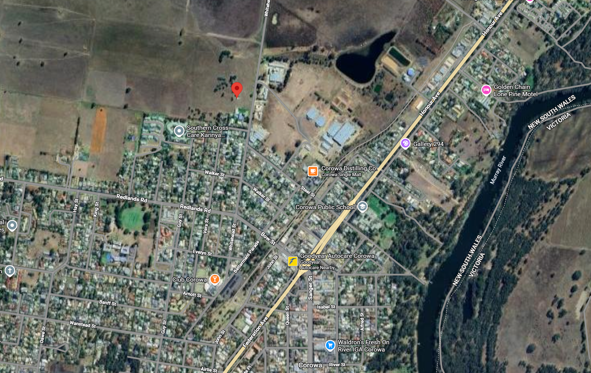 Aerial context of Corowa and the surrounding river district